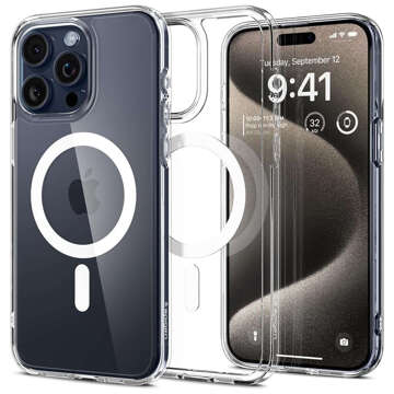 Etui do iPhone 15 Pro Max Spigen Ultra Hybrid MagFit do MagSafe obudowa ochronna na telefon White + Szkło