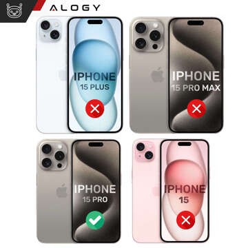 Etui do iPhone 15 Pro obudowa 360 Ring Case pancerne czarne matowe magnes do uchwytu Alogy + Szkło