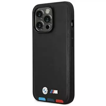 Etui na telefon BMW BMHCP14L22PTDK do Apple iPhone 14 Pro 6,1" czarny/black Leather Stamp Tricolor