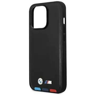 Etui na telefon BMW BMHCP14L22PTDK do Apple iPhone 14 Pro 6,1" czarny/black Leather Stamp Tricolor