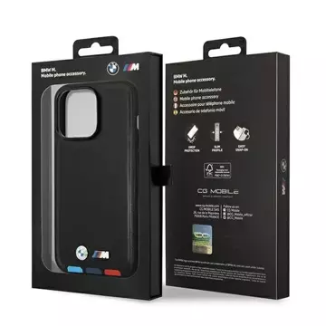 Etui na telefon BMW BMHCP14L22PTDK do Apple iPhone 14 Pro 6,1" czarny/black Leather Stamp Tricolor