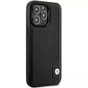 Etui na telefon BMW BMHCP14X22RBDK do Apple iPhone 14 Pro Max 6,7" czarny/black hardcase Leather Blue Dots