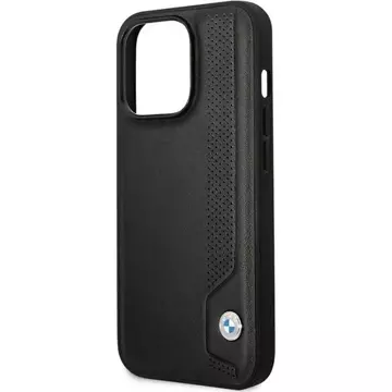 Etui na telefon BMW BMHCP14X22RBDK do Apple iPhone 14 Pro Max 6,7" czarny/black hardcase Leather Blue Dots