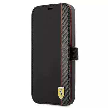 Etui na telefon Ferrari iPhone 13 mini 5,4" czarny/black book On Track Carbon Stripe