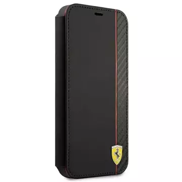 Etui na telefon Ferrari iPhone 13 mini 5,4" czarny/black book On Track Carbon Stripe