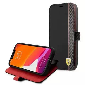 Etui na telefon Ferrari iPhone 13 mini 5,4" czarny/black book On Track Carbon Stripe