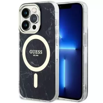 Etui na telefon Guess GUHMP14LPCUMAK do Apple iPhone 14 Pro 6.1" czarny/black hardcase Marble MagSafe