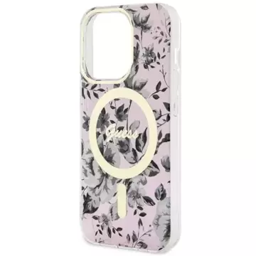 Etui na telefon Guess GUHMP14XHCFWSP do Apple iPhone 14 Pro Max 6,7" różowy/pink hardcase Flower MagSafe