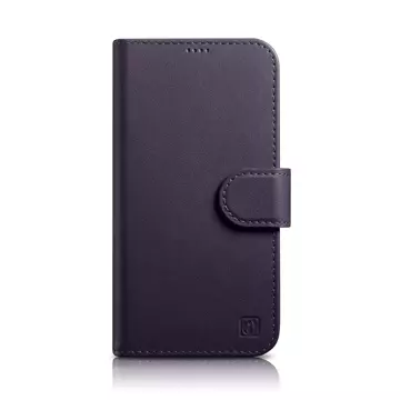 Etui na telefon iCarer Wallet Case 2in1 do iPhone 14 Pro Max skórzany pokrowiec z klapką Anti-RFID ciemnofioletowy