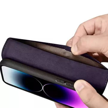 Etui na telefon iCarer Wallet Case 2in1 do iPhone 14 Pro Max skórzany pokrowiec z klapką Anti-RFID ciemnofioletowy