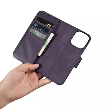 Etui na telefon iCarer Wallet Case 2in1 do iPhone 14 Pro Max skórzany pokrowiec z klapką Anti-RFID ciemnofioletowy