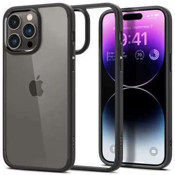 Etui obudowa case Spigen Ultra Hybrid do Apple iPhone 14 Pro Matte Black + Kabel 1m Lightning