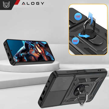 Etui ochronne Alogy Camshield Stand Ring z osłonką na aparat do Xiaomi Poco X5 Pro 5G / Redmi Note 12 Pro 5G Czarne + Szkło