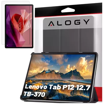 Etui ochronne do Lenovo Tab P12 12.7 TB-370 obudowa na tablet Alogy Book Cover Case Czarne + Szkło