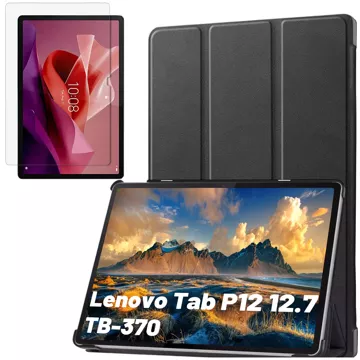 Etui ochronne do Lenovo Tab P12 12.7 TB-370 obudowa na tablet Alogy Book Cover Case Czarne + Szkło