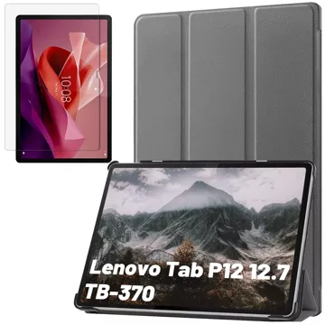 Etui ochronne do Lenovo Tab P12 12.7 TB-370 obudowa na tablet Alogy Book Cover Case Szare + Szkło