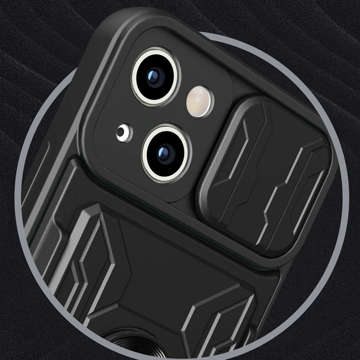 Etui pancerne Alogy Camshield Stand Ring Wallet z osłonką na aparat i miejscem na karty do Apple iPhone 14 czarne + Szkło