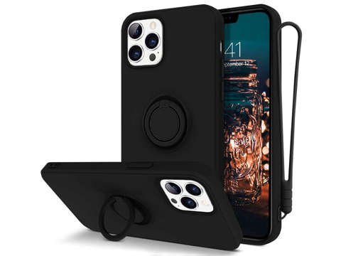 Etui silikonowe Ring Ultra Slim Alogy do iPhone 12/ 12 Pro 6.1 Czarne + Szkło