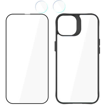 Etui +szkło ekran +obiektyw do iPhone 15 Zestaw 3mk Comfort Set 4in1 case lens hartowane