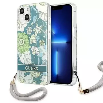 Guess GUHCP13SHFLSN iPhone 13 mini 5,4" zielony/green hardcase Flower Strap