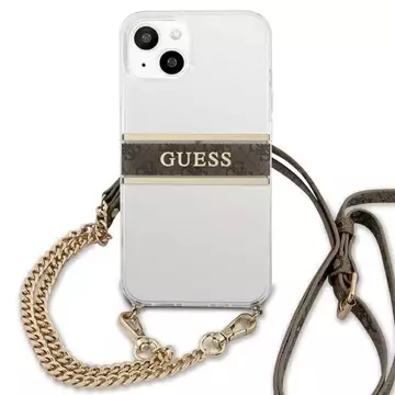 Guess GUHCP13SKC4GBGO iPhone 13 mini 5,4" Transparent hardcase 4G Brown Strap Gold Chain