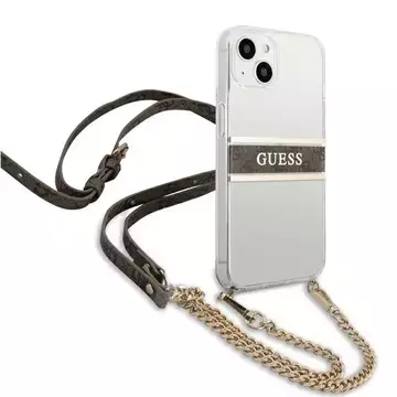 Guess GUHCP13SKC4GBGO iPhone 13 mini 5,4" Transparent hardcase 4G Brown Strap Gold Chain