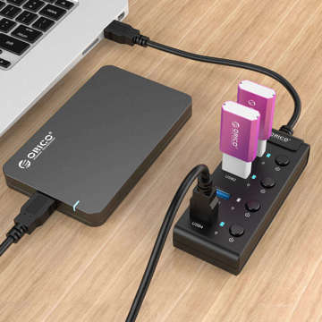 Hub USB 3.0. Orico z włącznikami, 5x USB (czarny)