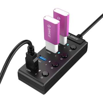 Hub USB 3.0. Orico z włącznikami, 5x USB (czarny)