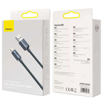 Kabel 1.2m Baseus Crystal przewód USB do Lightning iPhone 2.4A Czarny