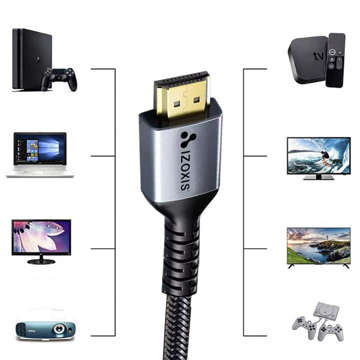 Kabel 2m Nylonowy oplot Wzmocniony HDMI 8K 60Hz 48Gbps 2.1 przewód do przesyłania obrazu i dźwięku High Speed