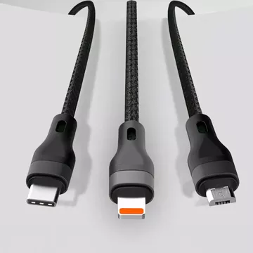 Kabel 3w1 USB-C micro USB Lightning szybkie ładowanie QC3.0 Quick Charge 2.1A 10W 1.2 m Powerline Czarny