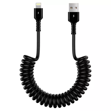 Kabel Alogy do ładowania spiralny samochodowy do iPone 3A 150cm USB A-Lightning czarny