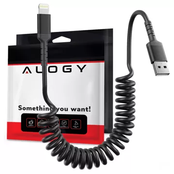 Kabel Alogy do ładowania spiralny samochodowy do iPone 3A 150cm USB A-Lightning czarny