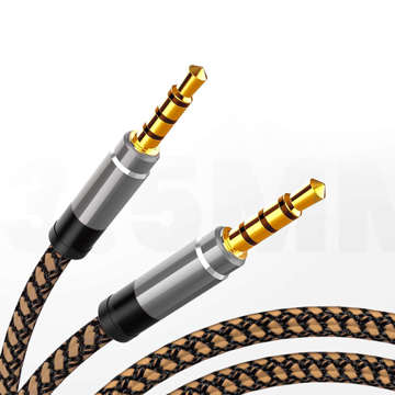 Kabel Audio 2x Mini Jack - Jack 3.5mm długi przewód AUX Oplot mocny 1.5m Złoty