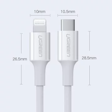 Kabel UGREEN przewód MFi USB Typ C - Lightning 3A 1.5 m biały (US171)