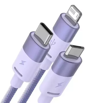 Kabel USB 3w1 Baseus StarSpeed, USB-C + micro USB + Lightning, 3,5A, 1.2m (fioletowy)