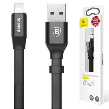 Kabel USB do Lightning do Apple iPhone płaski mocny przewód Baseus Nimble Cable 23cm Czarny