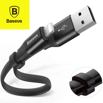 Kabel USB do Lightning do Apple iPhone płaski mocny przewód Baseus Nimble Cable 23cm Czarny