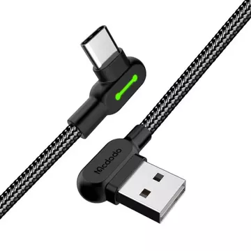 Kabel USB do USB-C kątowy Mcdodo CA-5280 LED, 3m (czarny)