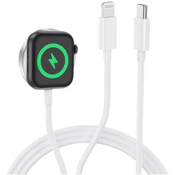 Kabel ładowarka indukcyjna magnetyczna 2w1 do Apple Watch, iPhone przewód 1M Lightning USB-C Alogy Biały