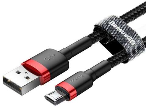 Kabel nylonowy Baseus Cafule Micro-USB 2.4A 100cm Czarny/czerwony