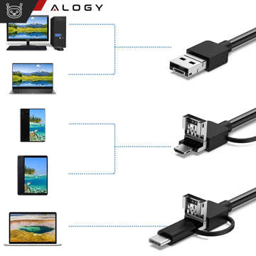 Kamera inspekcyjna endoskopowa micro USB + USB-C + USB Full HD 5m 8mm Endoskop Alogy Hard Wire