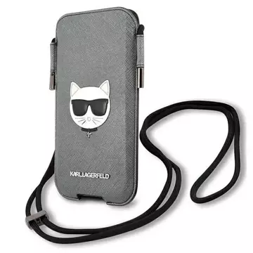 Karl Lagerfeld Torebka KLHCP12LOPHCHG 6,7" szary/grey hardcase Saffiano Ikonik Choupette Head