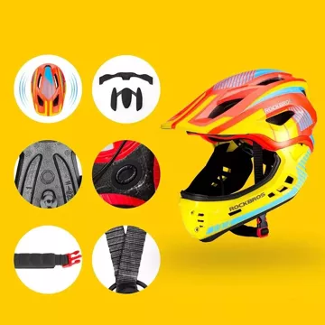 Kask rowerowy dziecięcy z odpinaną szczęką Rockbros TT-32SOYB-S rozmiar S - żółto-pomarańczowy