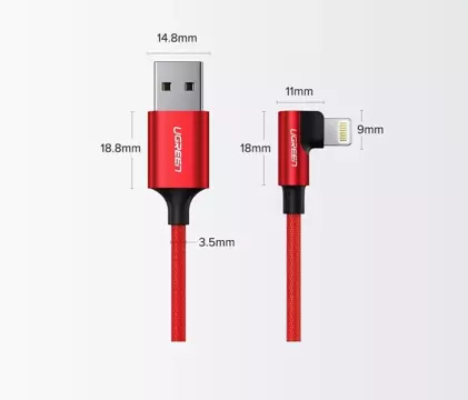 Kątowy kabel UGREEN przewód USB - Lightning MFI  1m 2,4A czarny (60521)