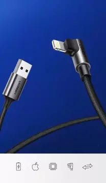 Kątowy kabel UGREEN przewód USB - Lightning MFI  1m 2,4A czarny (60521)