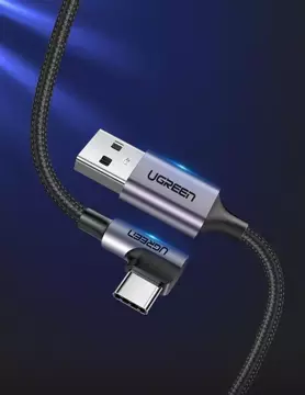 Kątowy kabel UGREEN przewód USB - USB Typ C 1m 3A szary (50941)