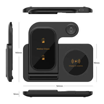 Ładowarka indukcyjna Alogy 3w1 stacja ładująca do Apple iPhone AirPods Watch 15W QC 3.0 + Kabel USB-C Czarna