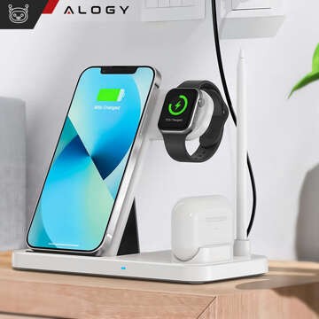 Ładowarka indukcyjna Qi 4w1 Alogy do Apple iPhone/ Watch/ AirPods/ Pen Biała