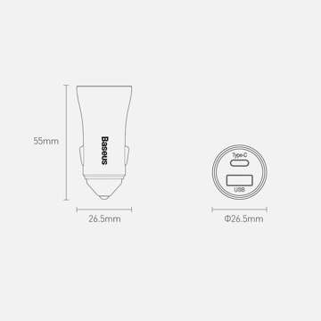 Ładowarka samochodowa Baseus Golden Contactor Pro, USB + USB-C, QC4.0+, PD, SCP, 40W (szara) + kabel USB do USB-C 1m